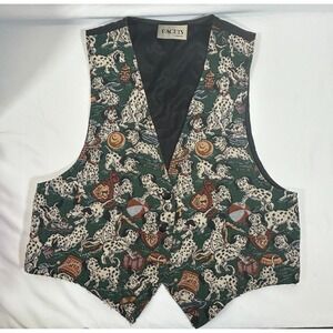 Vintage Vest Facets by Mirrors Tapestry Black Dalmatian Dogs Grandma Women Large